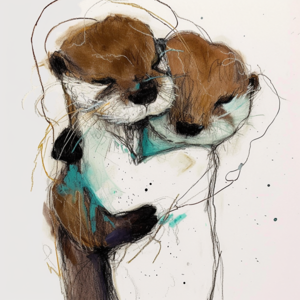 Cute Otters painting, gift idea, interior design