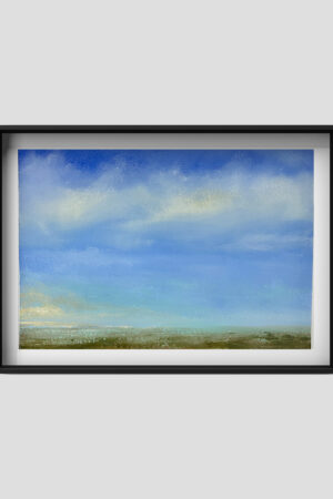 Oil landscape, clouds, blue, green and calm