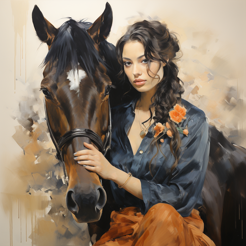 Girl with a horse digital painting.