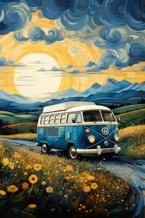 Vincent Van Gogh VW Bus painting, gift idea, interior design