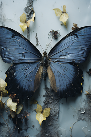 Navy butterfly on canvas, beautiful digital painting