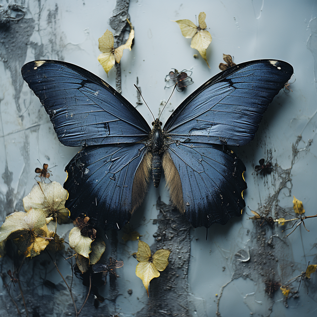 Navy butterfly on canvas, beautiful digital painting