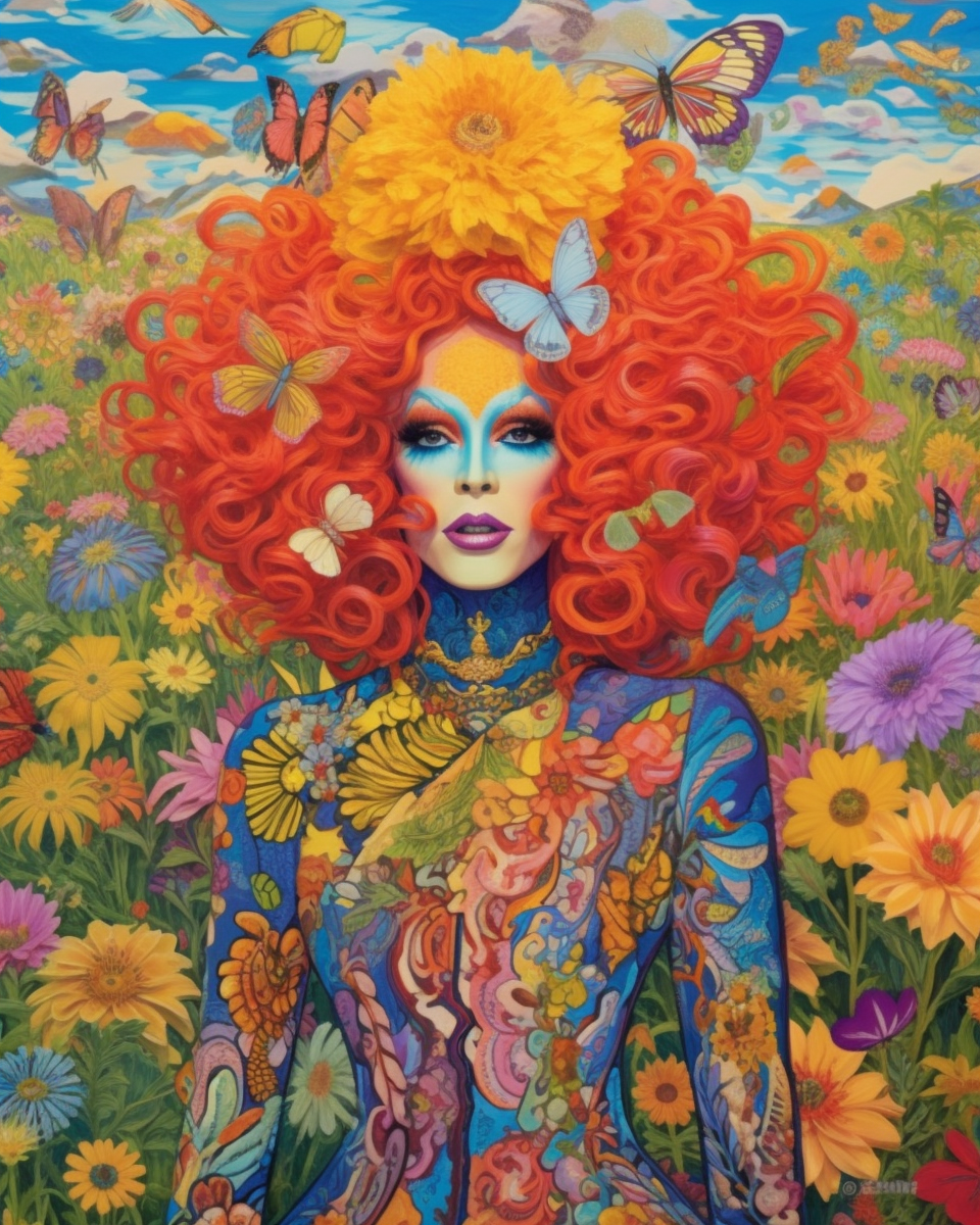 Drag Queen painting, floral for sale