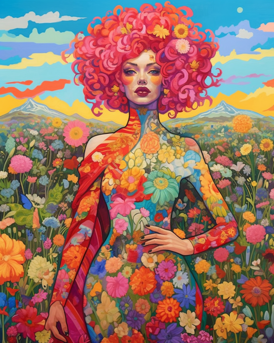 Drag Queen, painting for sale, flowers