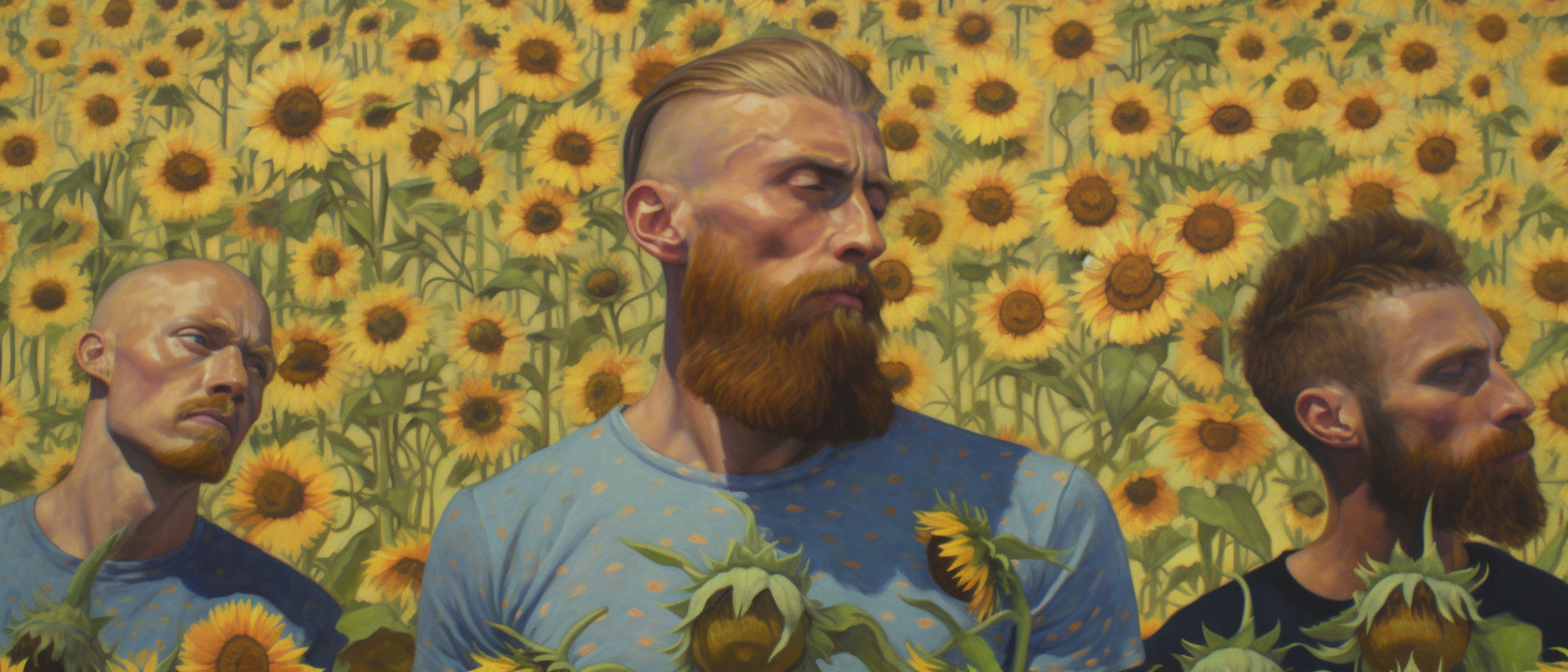 Beard guts surrounded by sunflowers, painting ideal gift