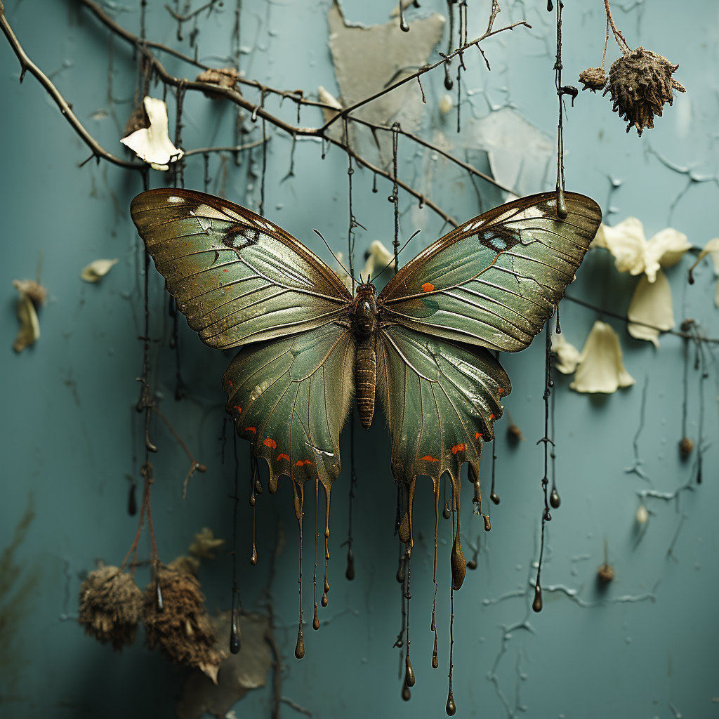 Turquoise butterfly on canvas, digital painting, interior design