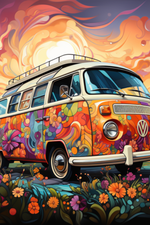 Colourful VW Bus painting, gift idea, interior design