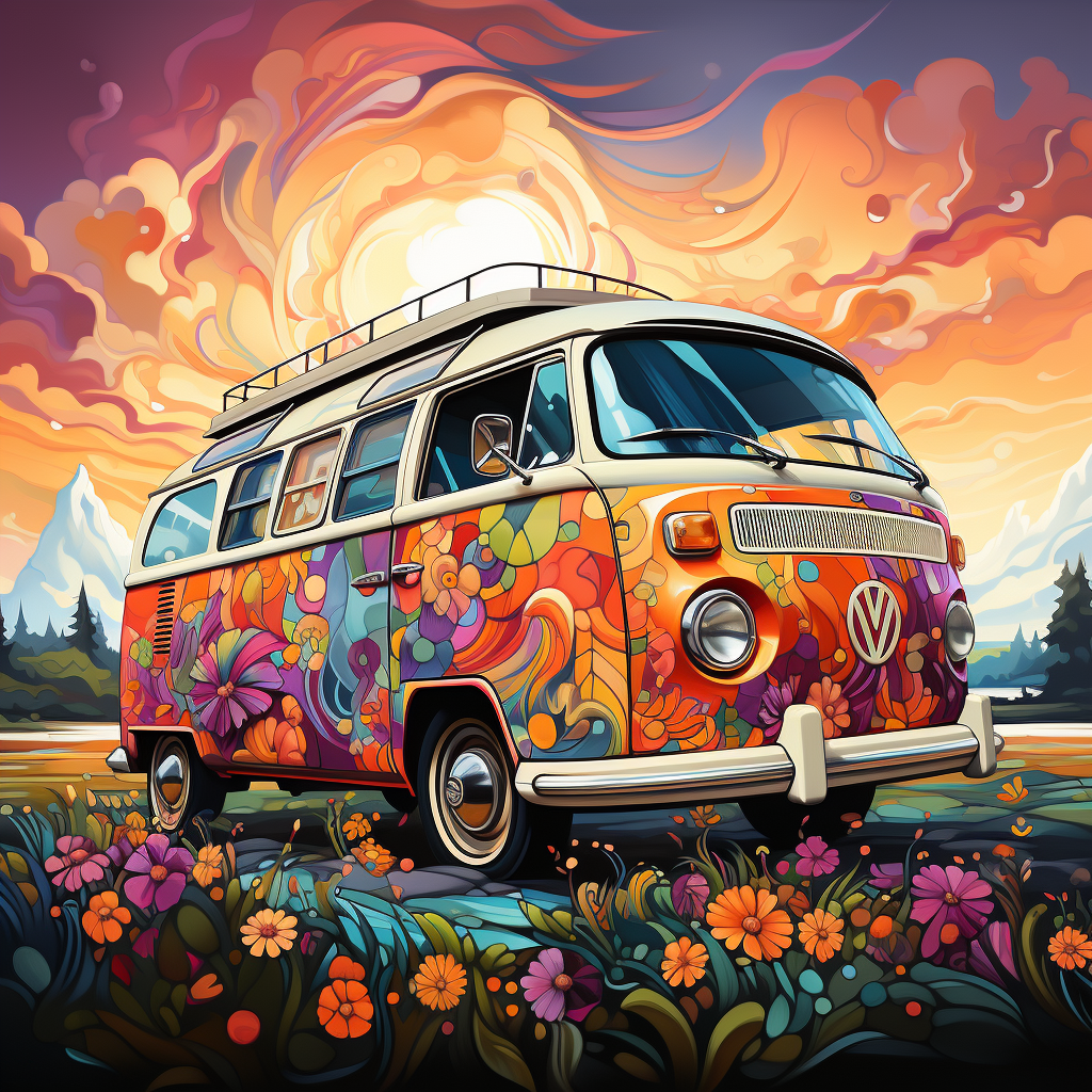 Colourful VW Bus painting, gift idea, interior design