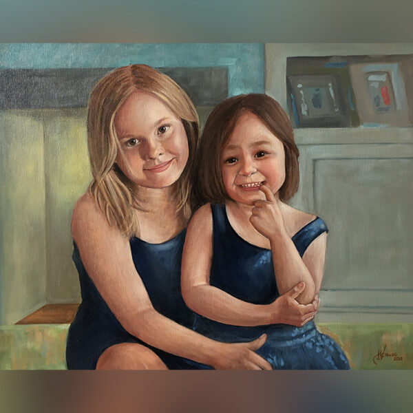 sister portrait commission, gift idea, oil painting,